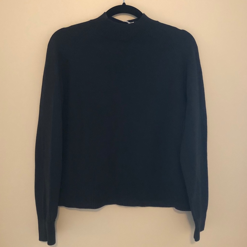 EVERLANE Cotton Mockneck Crop Sweater Black Medium